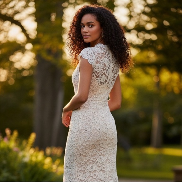 Jump Apparel Cocktail/Prom/Party Dress Juniors Cream/Nude Lace Size-11 EUC - Picture 3 of 12